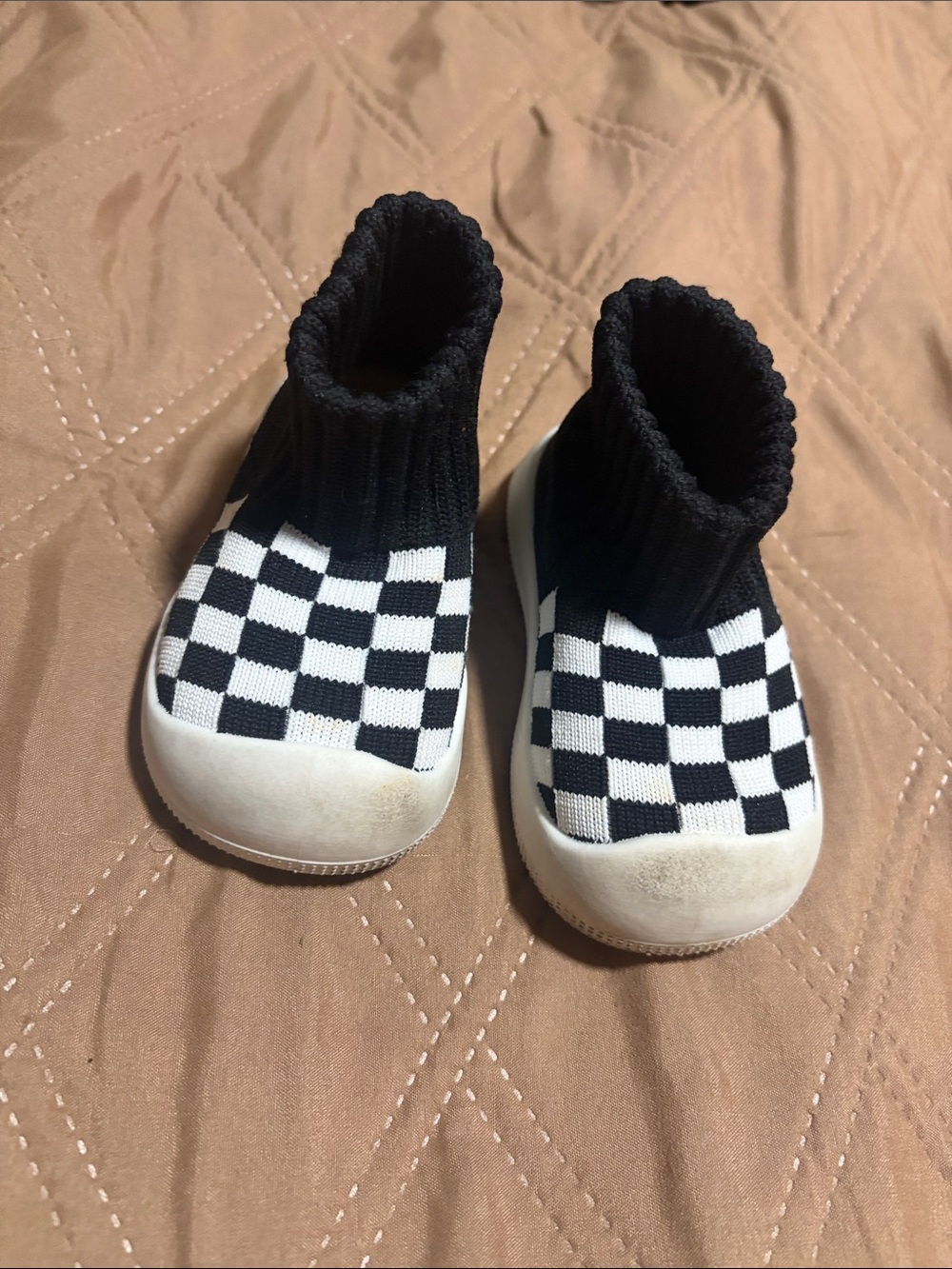 Kids Black & White Checker Slip-On Sock Shoes